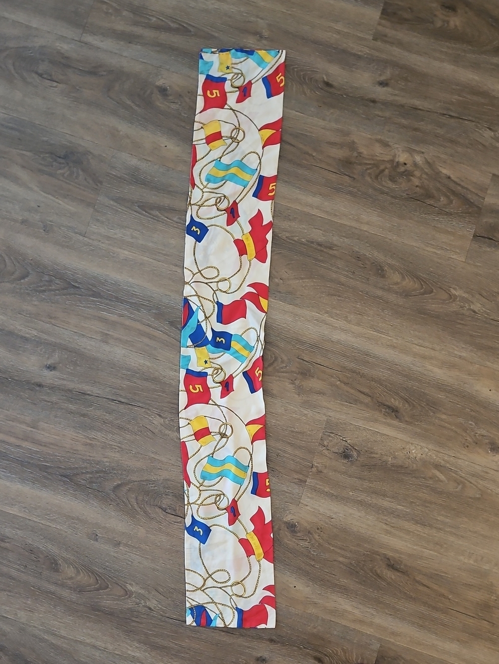 Colorful Nautical Print Skinny Scarf - Red, Blue, Gold
